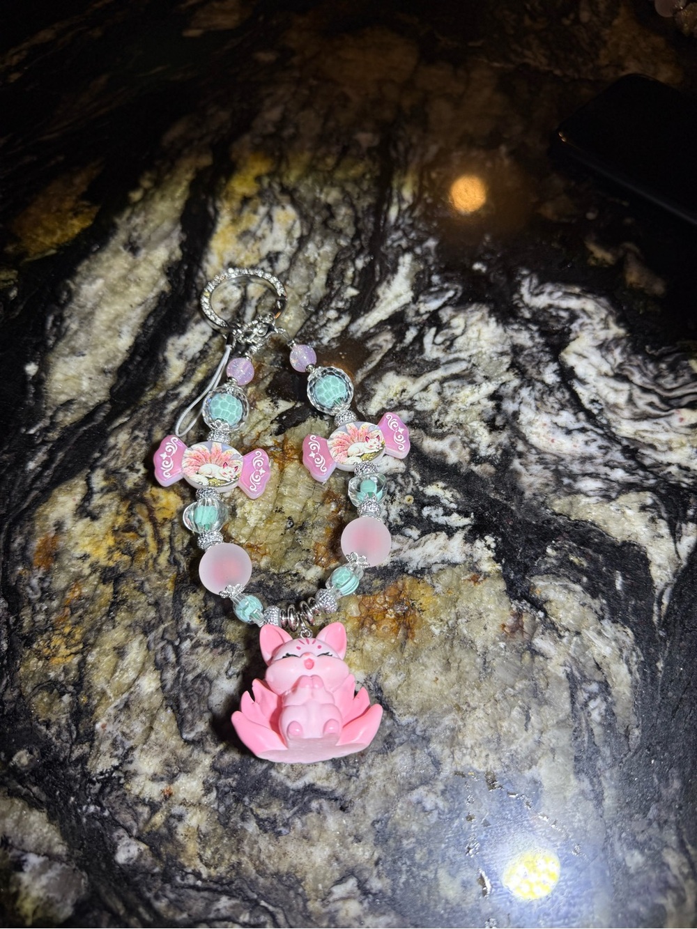 Pink Fox Phone Charm-with Pastel Beads